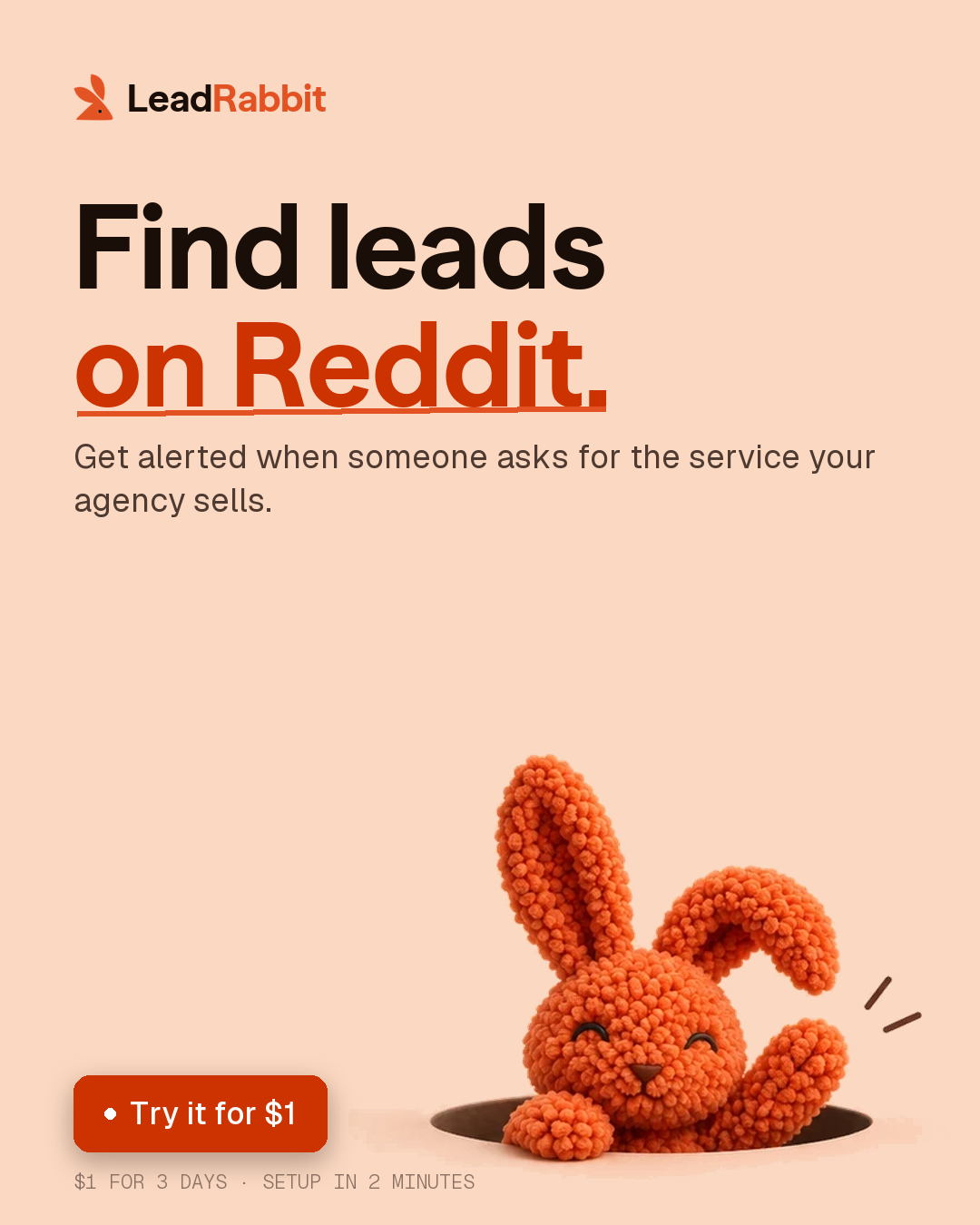 Hook ad example: Find leads on Reddit